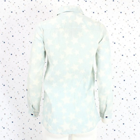 Star Pattern Distressed Button Up Denim Shirt - Picture 8 of 13